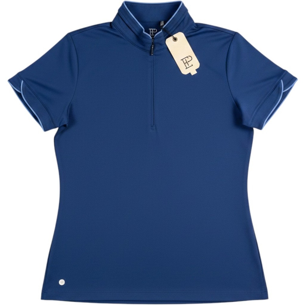 EP New York Zip Mock Golf Polo Womens M Navy Blue Performance Shirt NEW